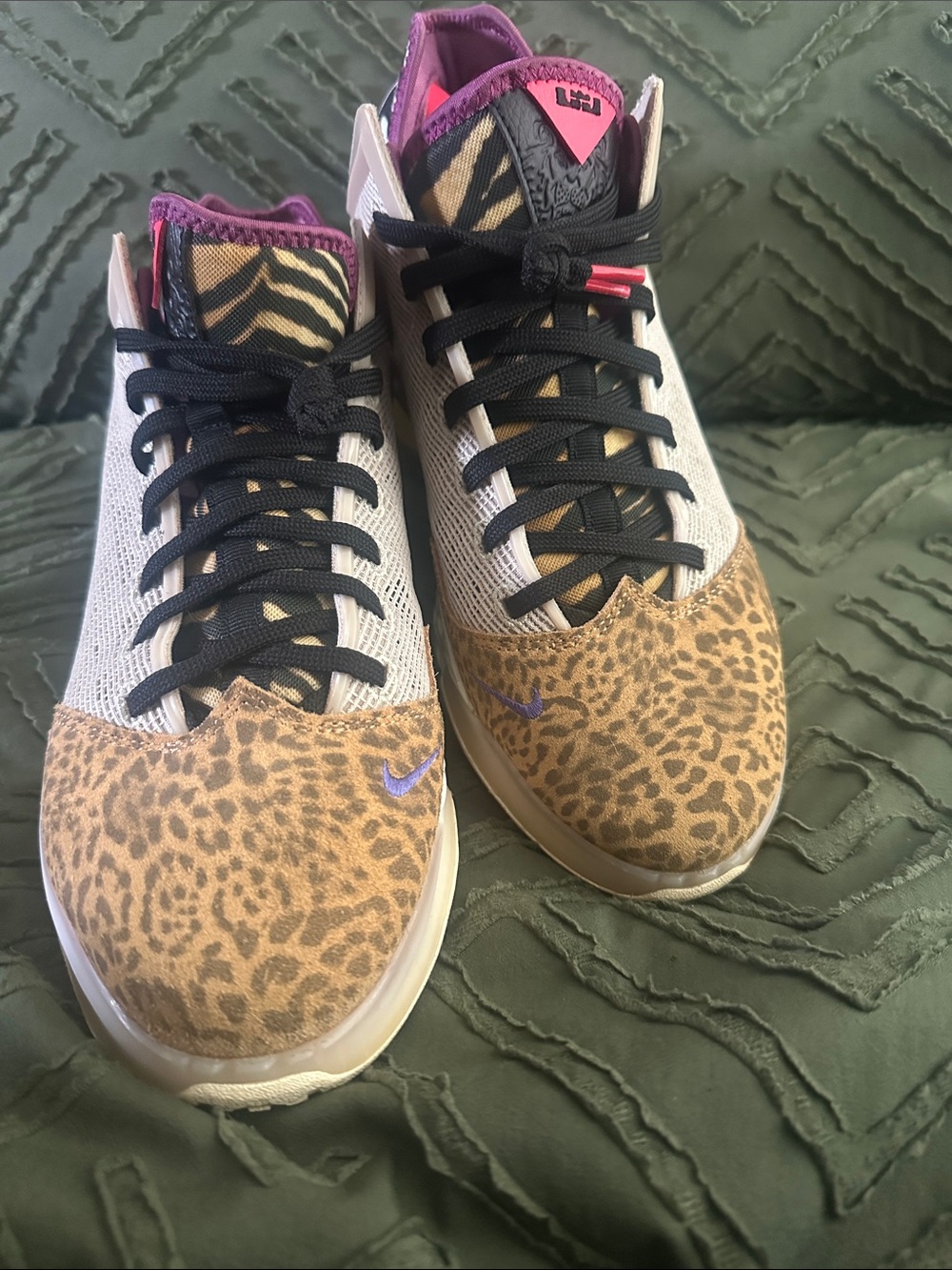 Leopard Print Athletic Sneakers with Black and Purple Accents
